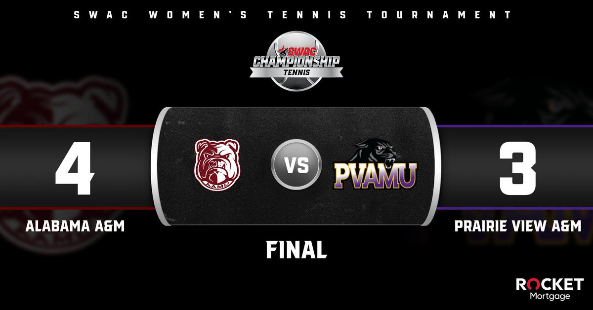 theswac's tweet photo. 2023 SWAC Women’s Tennis Tournament Final Score: Apr. 21 presented by Rocket Mortgage 

@AAMUBulldogs advances to the Semifinals after defeating Prairie View A&amp;M!

#SWACTennis x #SWACChampionship https://t.co/URIefw277v