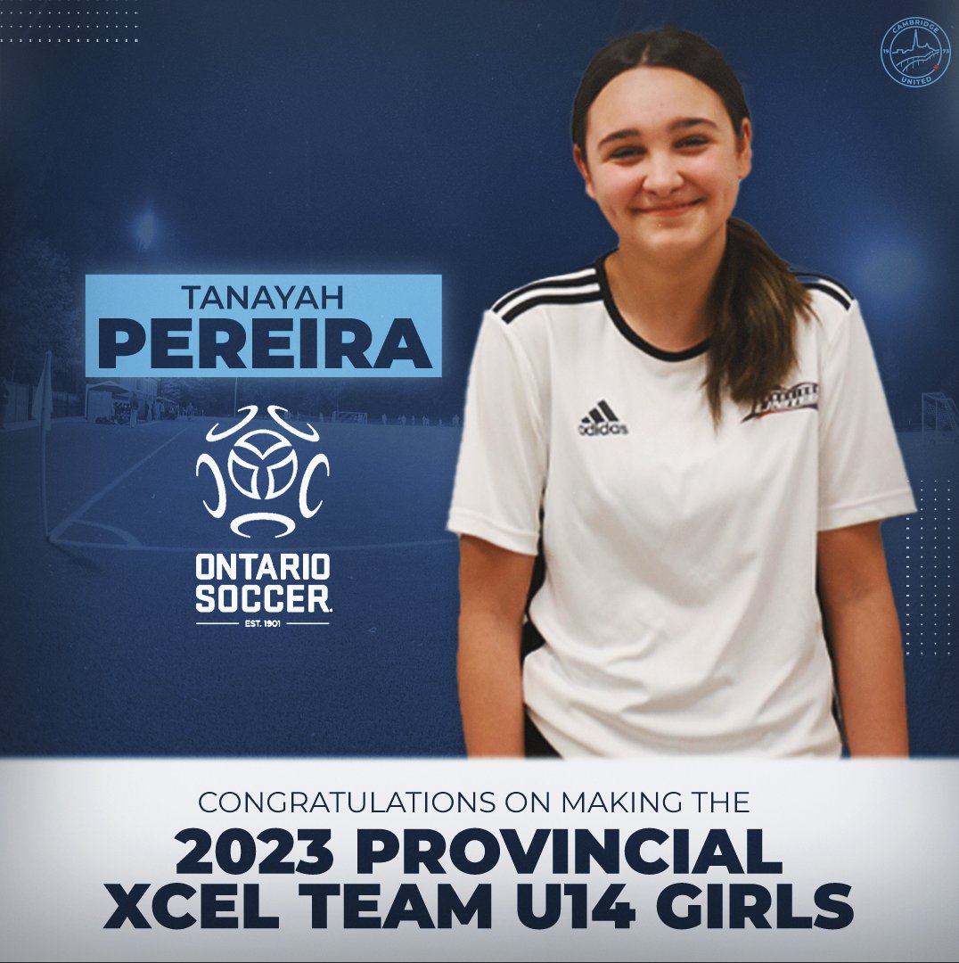 CambridgeSoccer's tweet photo. Congratulations to Tanayah Pereira on making the 2023 Provincial Xcel Team U14 Girls!
Well Deserved! 🤝
#cambridge #ontariosoccer #provincialteam #xcelteam #cambridgesoccer https://t.co/AlGETcf7Fk