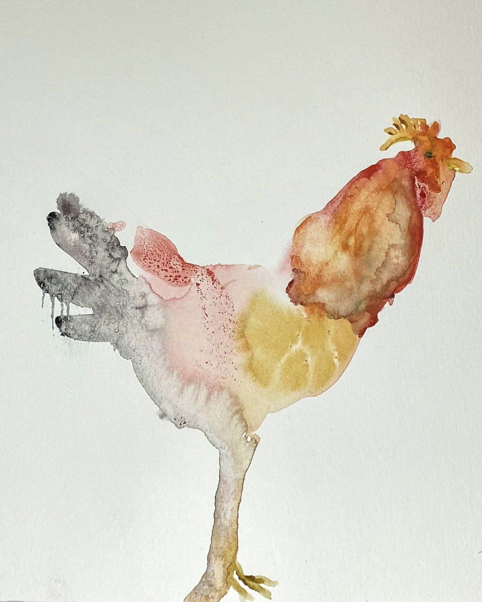 oface1's tweet photo. Here is a watercolor cock I painted at night. #painting #watercolor #rooster #luckyday https://t.co/bIf2XabUNa