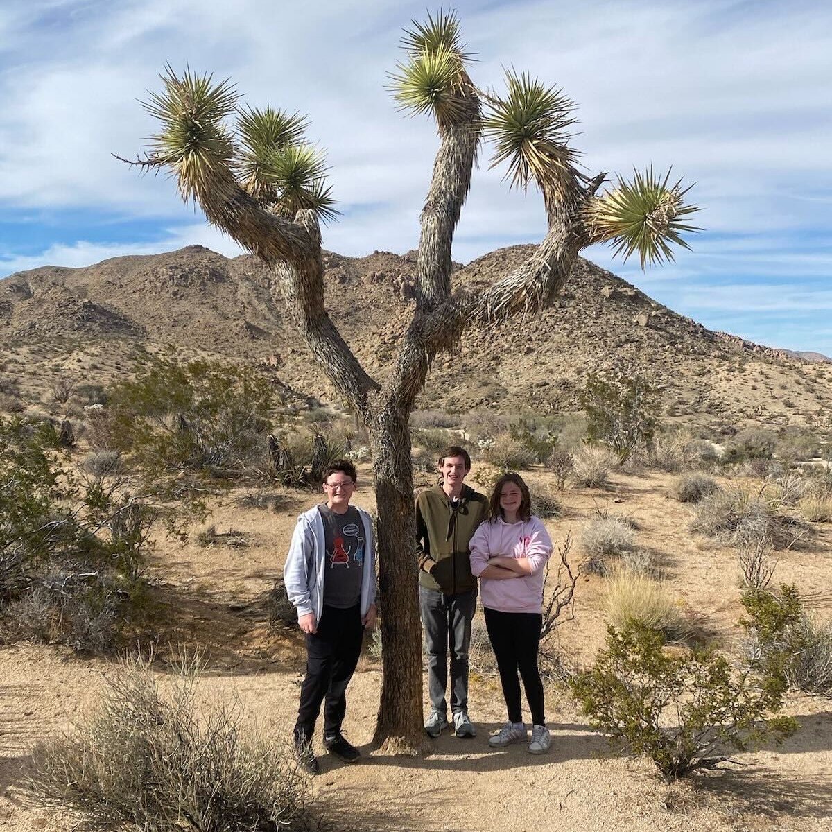 Rep. Porter's kids in front of a Joshua Tree