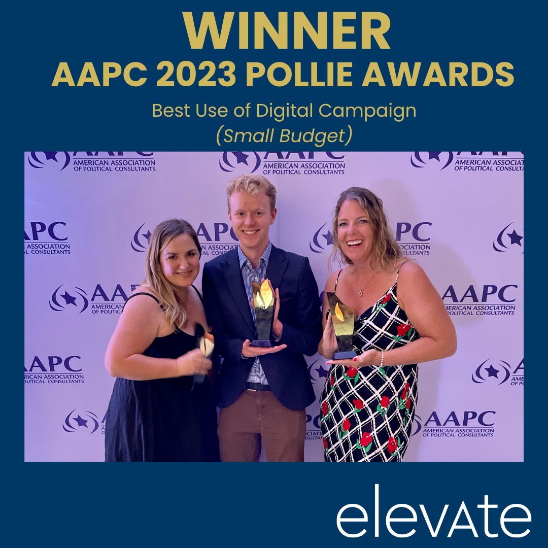 WeElevatePA's tweet photo. Congratulations to Elevate team members @lizhansell, @KimEricksen and Scott @Korinke_42 for the creative and impactful digital campaign that shined the light on #BigPharma pricing -- winning the @TheAAPC 2023 #PollieAward Best Use of Digital Campaign (West). https://t.co/uYVICWt7em