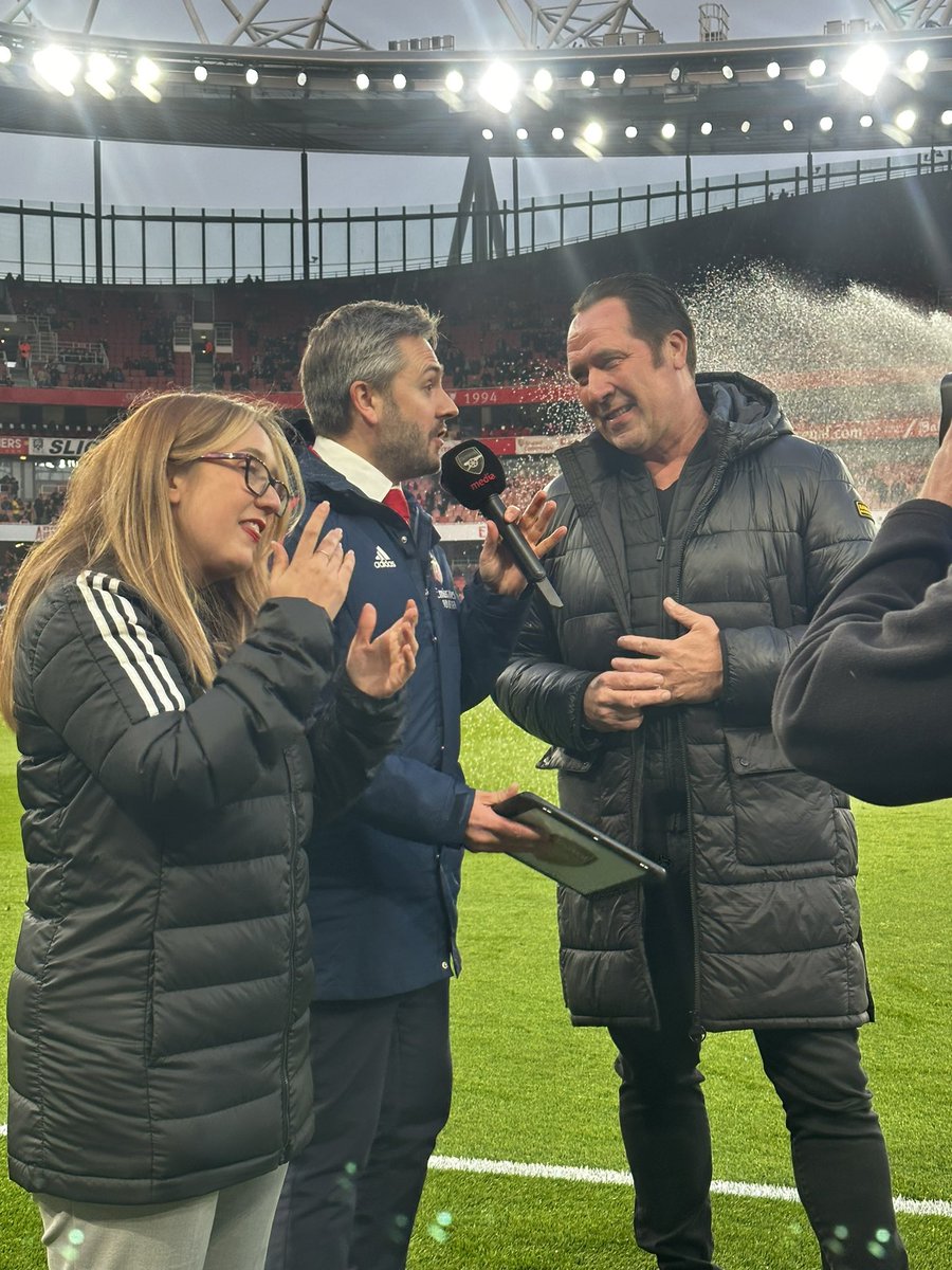 David Seaman being interviewed by Nigel Mitchell whilst Tara interpreted in BSL