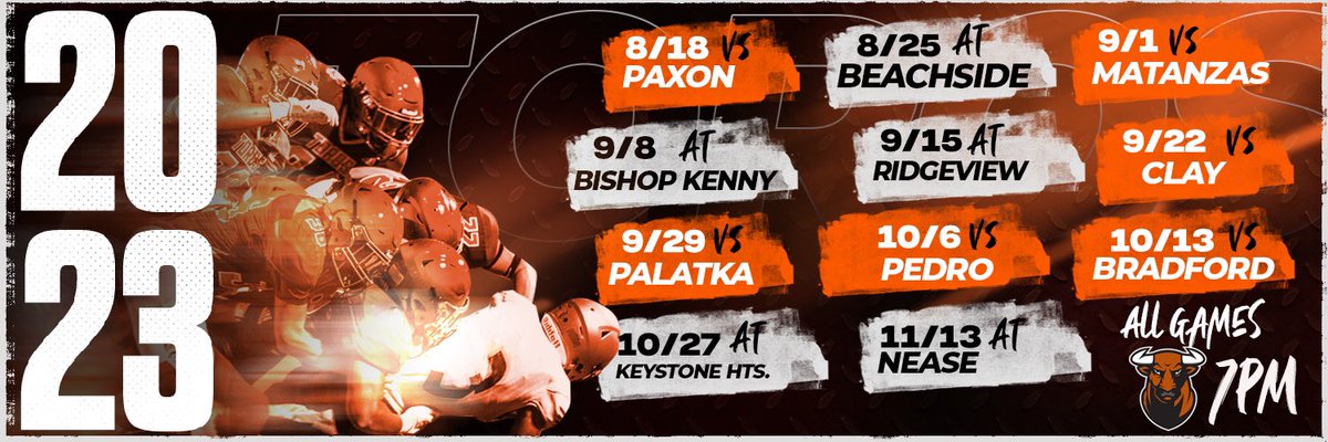 Our 2023 Schedule! Time to lock in!!🤘🏼#hornsup <a href="/ZachHarbison/">Zach Harbison</a> <a href="/SmeltzerKarl/">Karl Smeltzer</a> <a href="/coachturpen/">Mike Turpen</a> <a href="/AlexAda57601173/">Alex Adams</a> <a href="/MattPotak/">Matt Potak</a> <a href="/CoachCharles9/">Coach Charles</a> <a href="/FlaHSFootball/">FloridaHSFootball.com</a> <a href="/larryblustein/">Blustein Recruiting</a> <a href="/ActionSportsJax/">BrentDanStuartMarcelAlivia</a> <a href="/JustinBarneyTV/">Justin Barney</a> <a href="/NorthflJohnson/">904 Sports</a> <a href="/Andy_Villamarzo/">Andy Villamarzo</a> <a href="/Adriel_Rocha/">Adriel Rocha</a> <a href="/ChrisBoyleDBNJ/">Chris Boyle</a> <a href="/PrepRedzoneFL/">Prep Redzone Florida</a>