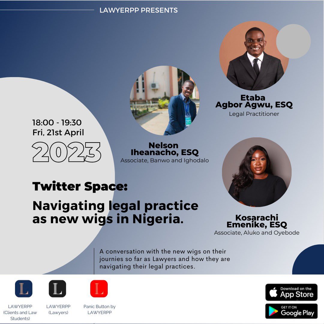 Thank you @lawyerpptech for the opportunity to share my little experience thus far in navigating legal practice as a new wig. It was quite an interesting time looking at the journey in terms of the challenges, the successes and the prospects.