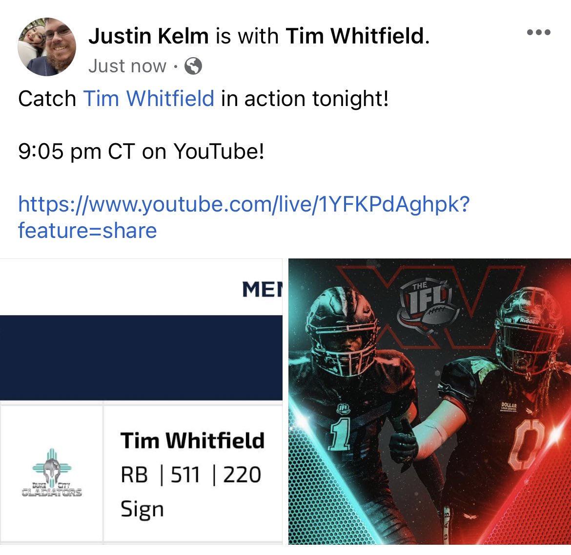 JustinAaronUH91's tweet photo. @Twhit_44 makes his debut tonight with the @GladiatorsDc @LangstonLionsFB https://t.co/QzdGARw6xo