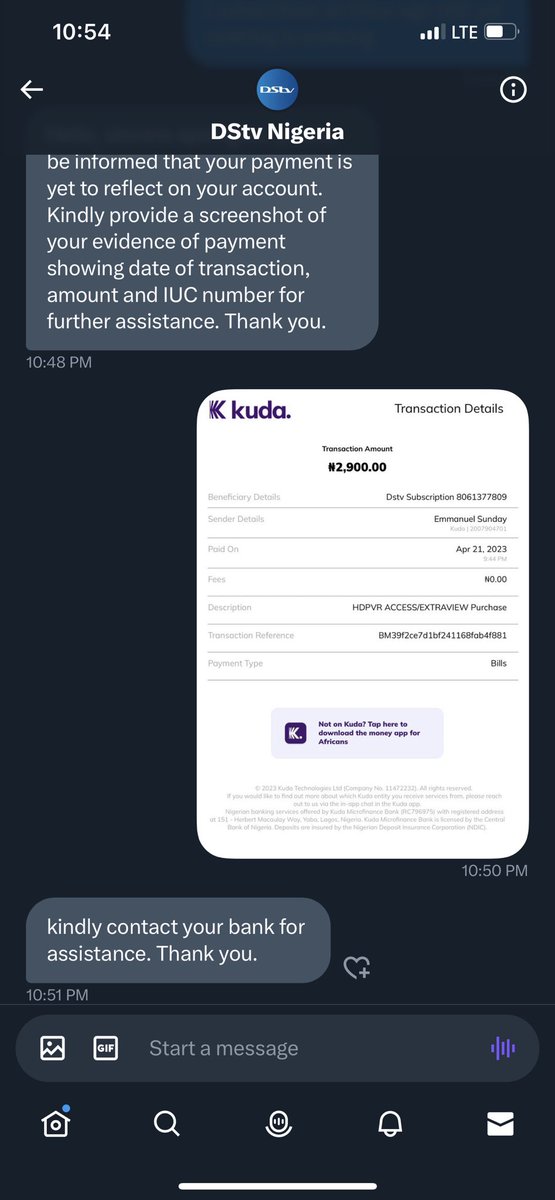 MARKSINCLAIRE4's tweet photo. @kudahelp_ng pls if you literally don't posses the necessary requisite to operate a bank pls close it. Made a payment through your platform for over hours and up till now dstvngr is yet to receive it https://t.co/PwUXUL2MXW