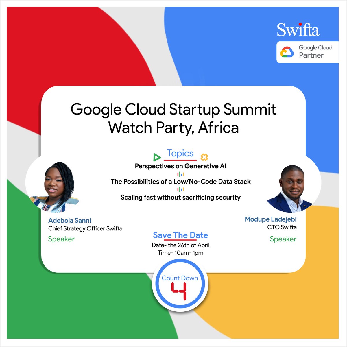 SwiftaSystems's tweet photo. This event will feature networking and talks aimed at equipping technology leaders at startups and scaleups with actionable best practices and inspiring them to smarter, faster, more secure growth.
#Swifta #GoogleCloud #StartupSummit #Africa #CloudTechnology #Innovation https://t.co/5hJSCp45Tc