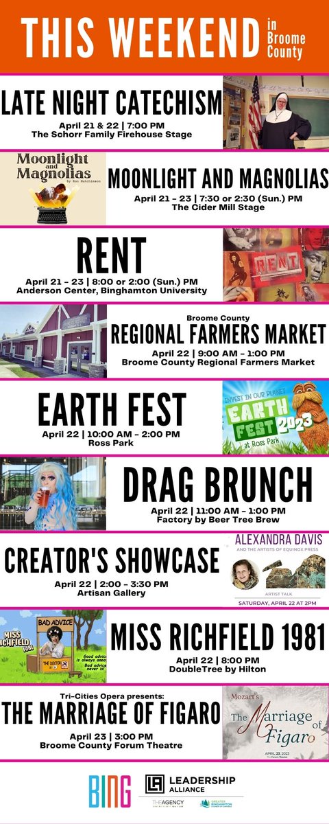 VisitBinghamton's tweet photo. What's happening THIS WEEKEND in Broome County? Check it out here โก๏ธ
For more information, visit our website! https://t.co/aXFcD0Dq0g
#visitbing #bingthings #events #bingthingshappening https://t.co/ZnJsXPt2p1