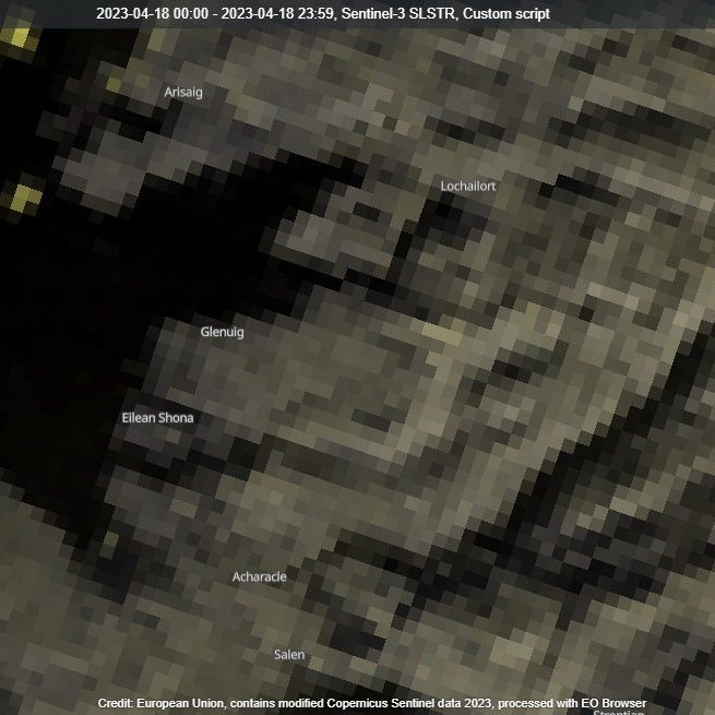 SHS_Space's tweet photo. #wildfire Glenuig.  Evolution of the fire from Sentinel-3 STSTR SWIR from 18-Apr-23 to  21-Apr-23 (clockwise from TL). (Data @sentinel_hub, @ESA_EO, @CopernicusEU) https://t.co/gTCS7iBf5Y