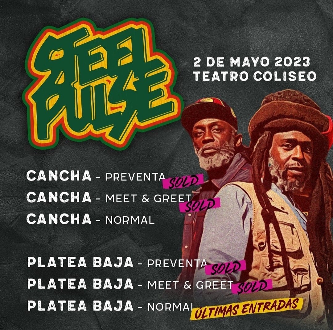 RadioChilena's tweet photo. Últimas entradas no te quedes sin la tuya
Se parte de un concierto inolvidable junto a @steelpulse @QuiqueNeira #rootzhifi
Compra tu entrada en: @puntoticket
2 de mayo en el @ColiseoSantiago
#vivoreggae #steelpulseenchile #reggae #marleycoffeechile #radiochilenaonline https://t.co/faJsN6MuIM