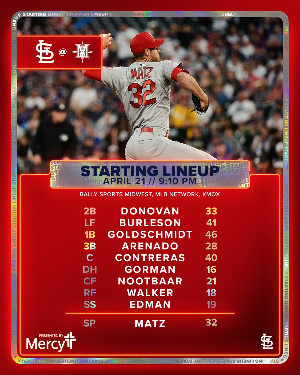 Cardinals's tweet photo. Verified: Tonight's Lineup https://t.co/ZPB8nKNrew