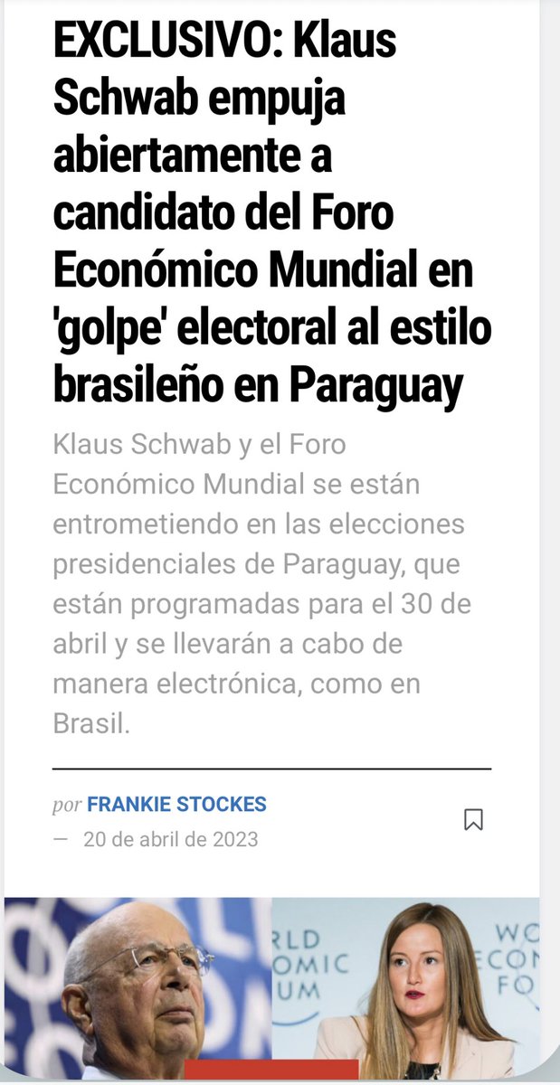 🧵 🔥 AQUÍ TENES .. 
LO QUE NO CREÍAN ‼️

🔴 B💣💣M ❗️Klaus Schwab, fundador del Foro Económico Mundial empuja abiertamente al candidato paraguayo en un golpe electoral al estilo “brasileño” en Paraguay. 

nationalfile-com.translate.goog/exclusive-klau…