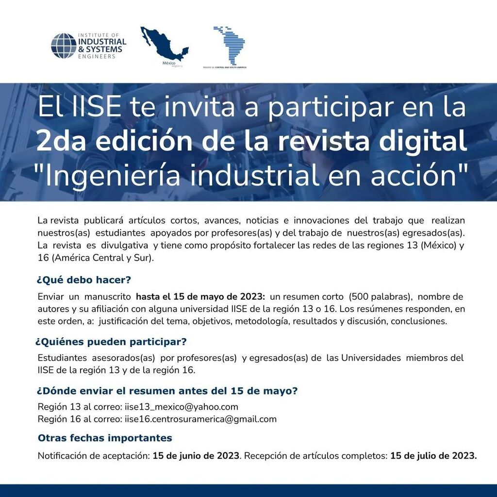 IISEUniandes's tweet photo. Los invitamos a participar en la 2da edición de la revista digital. #IIND#ingenieriaindustrial https://t.co/qfueOuutPr https://t.co/Z8J9OdCp59