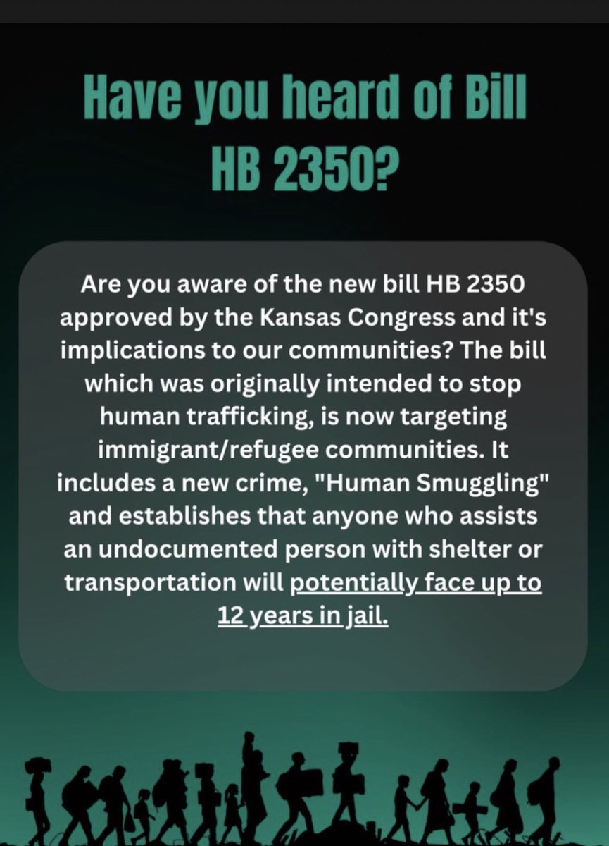 theisidromarino's tweet photo. URGENT CALL TO ACTION: 
Please contact your state legislators and the governor @GovLauraKelly to veto HB 2350. Let’s show support for immigrants and their community by vetoing HB 2350. #immigration #ksleg https://t.co/vay7t117SE
