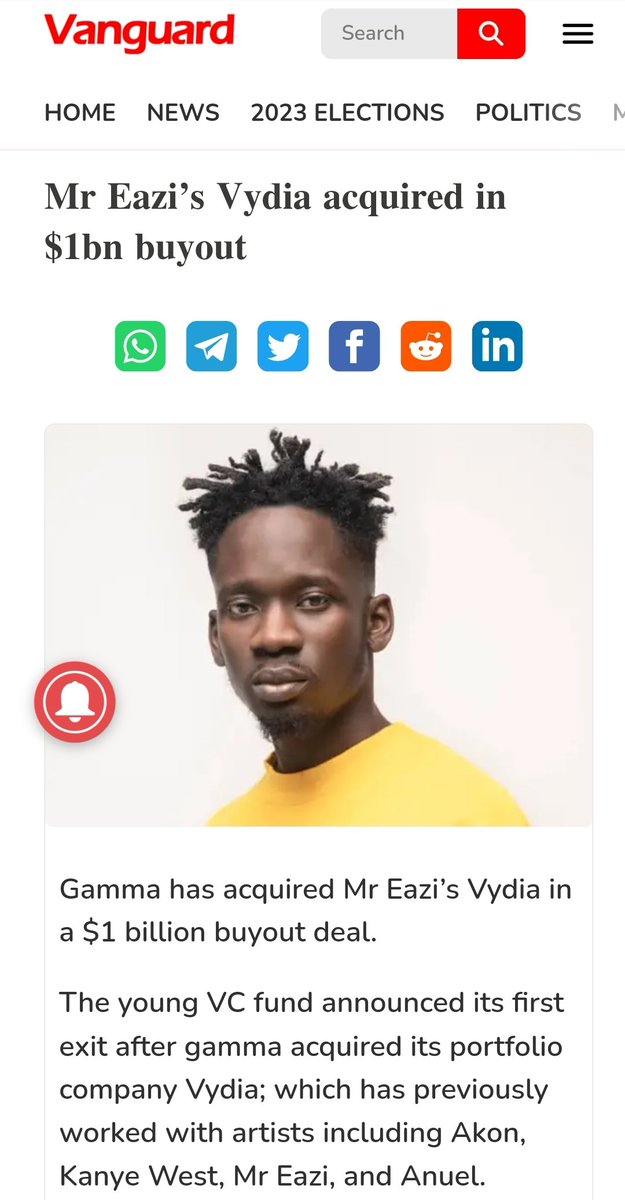 BBSimons's tweet image. Short story.
1/
So, there I was, looking for inspiration. 
I see a newsflash: Mr. Eazi sells Vydia, a portfolio company of his Zagadat fund, to former Apple Exec's new startup, gamma, for $1 billion.
 I'm like: this my Naija brother don hit!