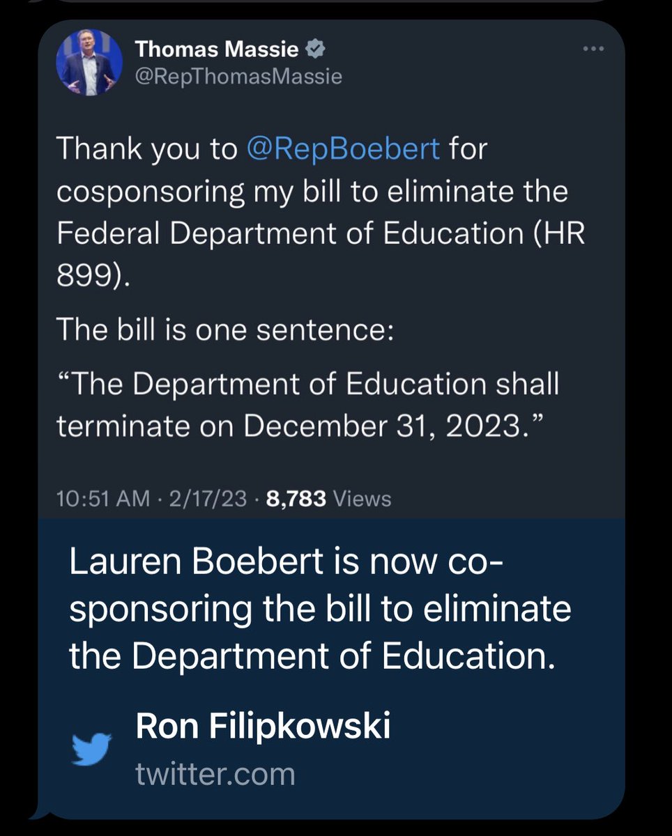 gmjackson's tweet photo. Let me get this straight, the very person who cosponsored a bill (HR 899) this legislative session in congress that would abolish the US Dept. of Education is coming to Collin County to raise funds for public school board candidates? Are we all getting punk’d? Is this real life? https://t.co/lO4YnIzA9w