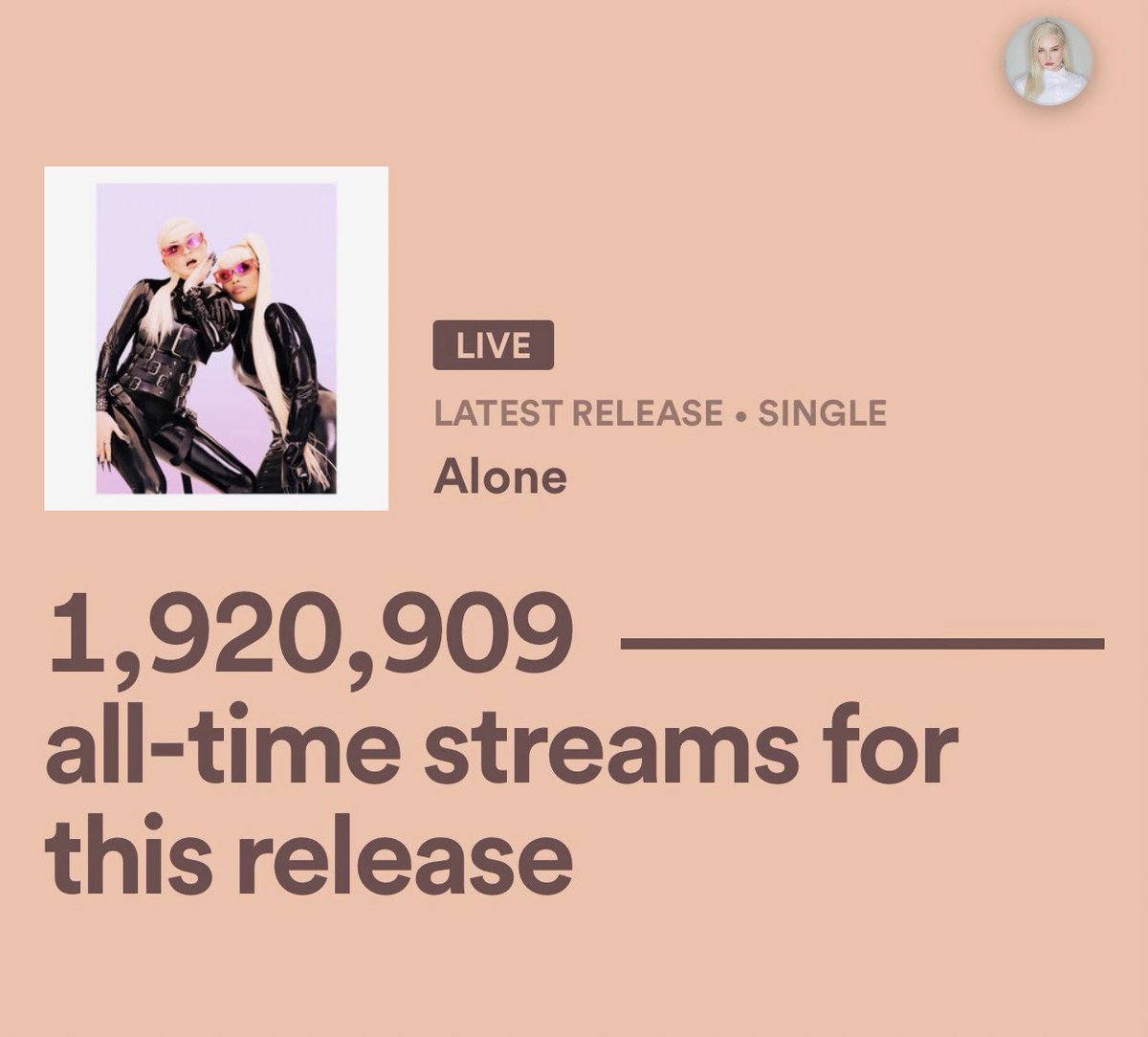 KimPetrasStats's tweet photo. .@kimpetras &amp; @NICKIMINAJ’s "Alone" has already surpassed 1.9 million streams on Spotify. 

— Is expected to debut on Top 60 of Spotify Global chart. https://t.co/sDDWmr7kff