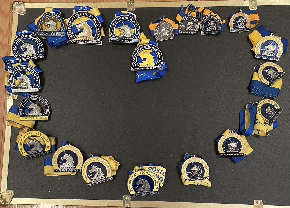 runner102674's tweet photo. @bostonmarathon @lonah_salpeter @shazrinee @manuelaschaer @maryw_ngugi @SaraHall3 @nellrojas @mamaZoeCherotch @livinincredible @KenyanScaroni @TatyanaMcFadden I added my 20th Boston Marathon medal.   Each one is so special!  Congrats to all too!  🤗🤗🤗🤗🤗 https://t.co/vsGfM6hZ6u