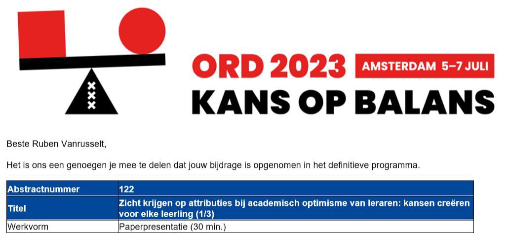 Vreugdedansje! Wanneer je op de Onderwijs Research Dagen 2023 in Amsterdam een presentatie over jouw onderzoek mag geven samen met @RLelieur! #ORD2023 #Amsterdam