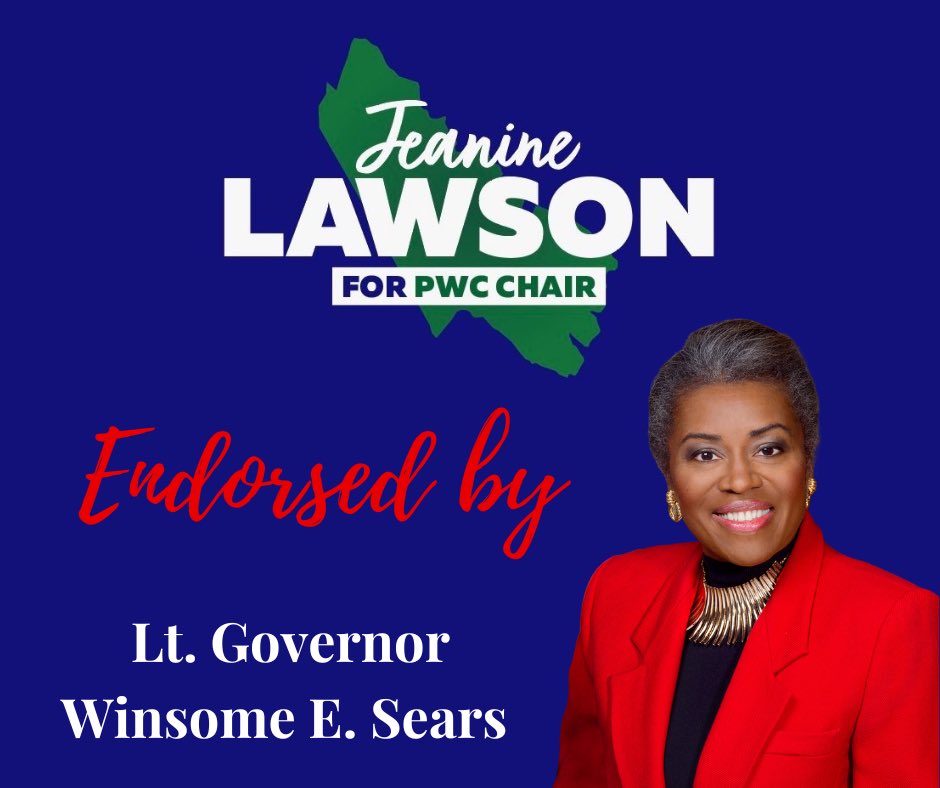 JeanineLawsonVA's tweet photo. I’m honored to be endorsed by our Lt. Governor. She’s an extraordinary example of strength and service for all Virginians, and I’m proud to have her support in my campaign to #SavePWC https://t.co/lVyLEYXTwN