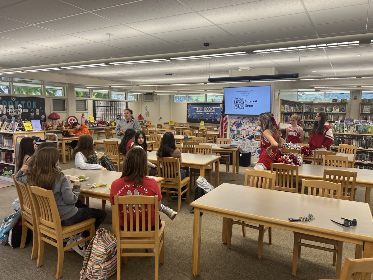 C-h-e-e-r!!! Let’s cheer next year! CHS cheerleaders joined interested CMS students to discuss the high school cheer program today. “Cheers” to all for this great offering! 📣