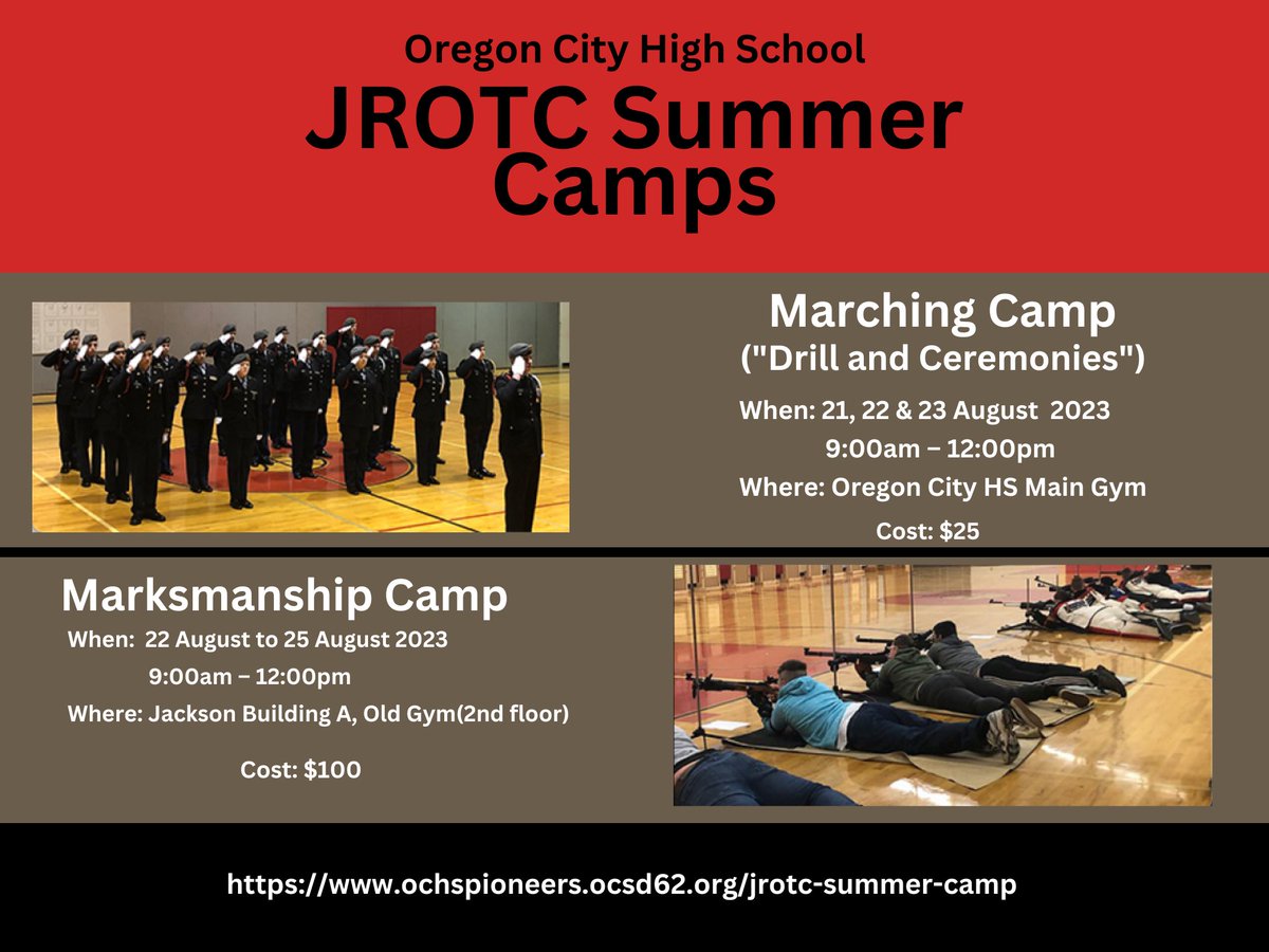 ochspioneers's tweet photo. OCHS JROTC is offering a summer camp.
For more info including registration https://t.co/17z6NLBGph https://t.co/c1IBcPHn5a