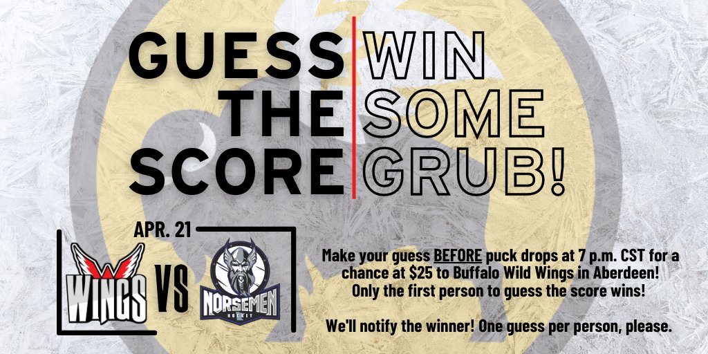 AberdeenWings's tweet photo. We're ONE hour away from puck drop here at the #Odde so now is your chance to make your best guess on tonight's final score! Winner will receive a $25 gift card to Buffalo Wild Wings!
#StrongerThanTheStorm https://t.co/sCWLsNRbRY