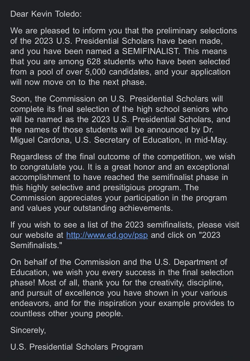 MASTMedical's tweet photo. Congratulations #CO2023 Senior Kevin Toledo on being selected as one of only 600 semi-finalists for the US Presidential Scholarship🎓 #saberscholar #uspresidentialscholars #mdcpsfutureready https://t.co/mz7E7TsJW4