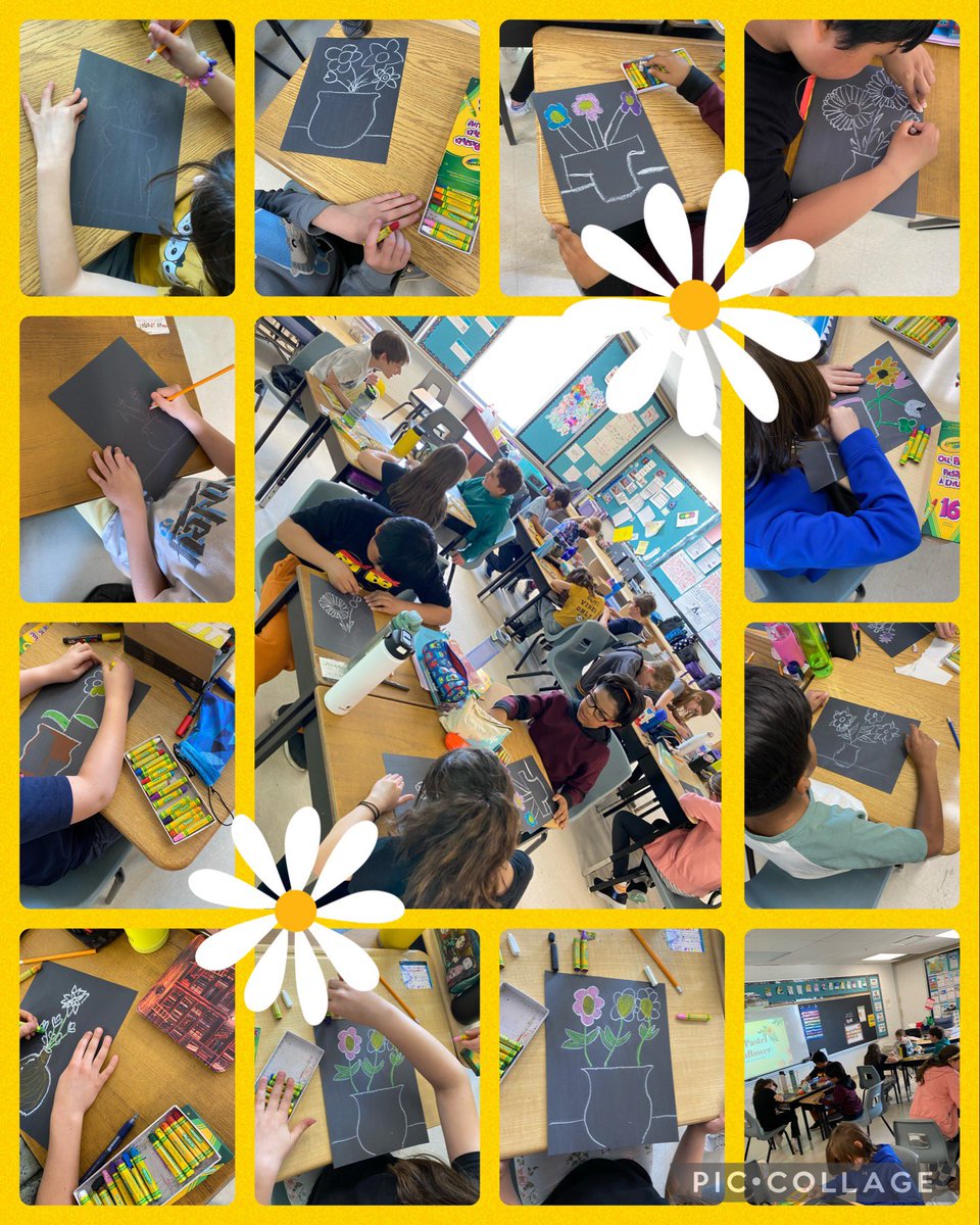 MsLoganLane's tweet photo. Today, students used oil pastels to create a Vincent Van Gogh inspired sunflower art piece #arthistory #pastel #sunflower @OLFMilton https://t.co/sDCjSP6ZP9