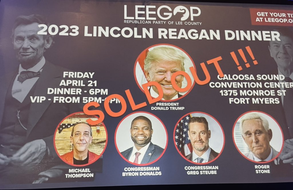 ByronDonalds's tweet photo. It’s an honor to have President Trump in Southwest Florida for the Republican Party of Lee County Lincoln Reagan Dinner. 

SWFL is Trump Country, and we’re ready for four more years of his leadership in the White House. 

Welcome to Fort Myers, Mr. President. https://t.co/2TMmSQsSba