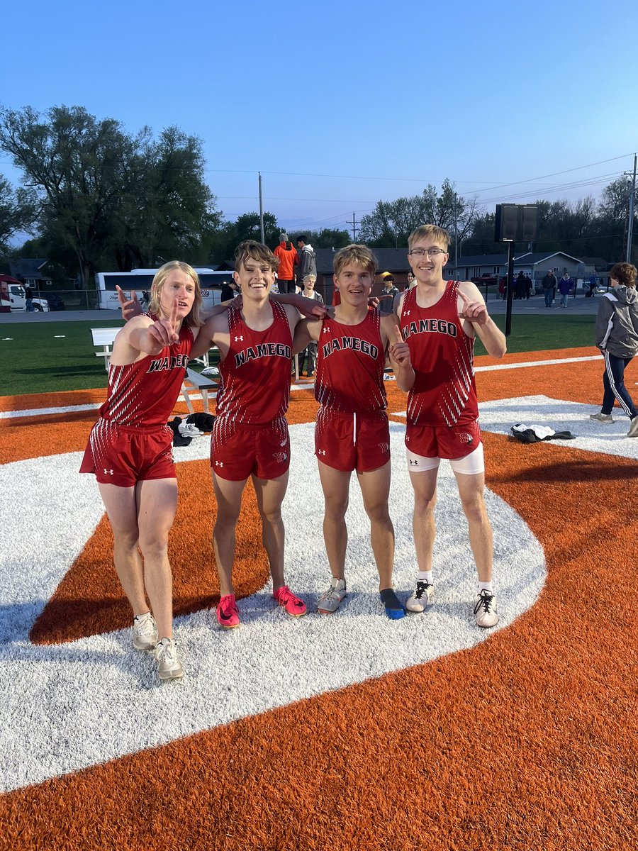 wamegotrack's tweet photo. School Record #2 to finish the meet. 3:25.79 Mason Herzog, Harrison Cutting, Emery Wolfe, Jonny Cutting. @WHSAthleticsOf1 https://t.co/aDnKk2o0oN