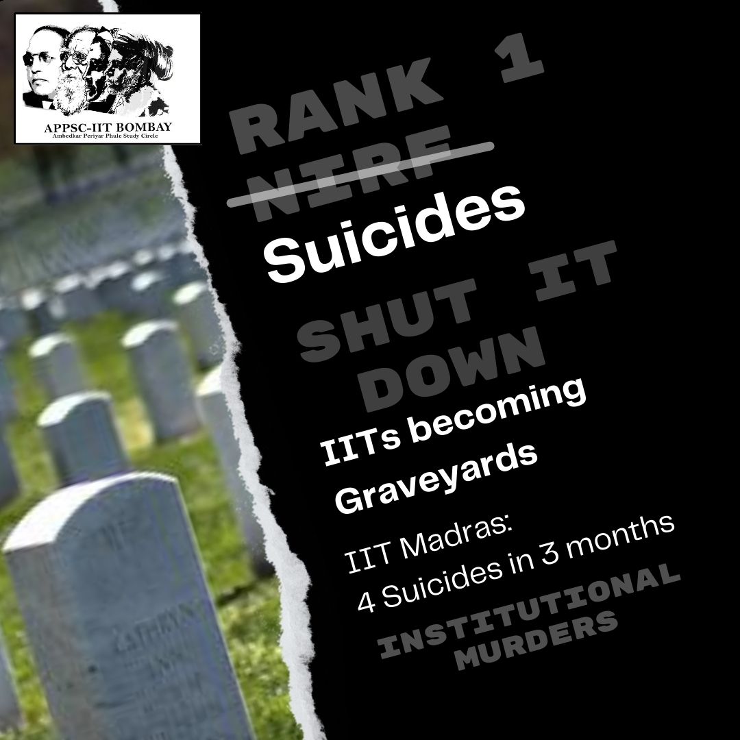 How is <a href="/iitmadras/">IIT Madras</a> ranked 1 in NIRF rankings despite having no mechanisms to help students and being a graveyard for them? It is time to reevaluate how these ranking metrics and force these institutions to focus on empathy, support and inclusion. Shut them down. No more suicides.