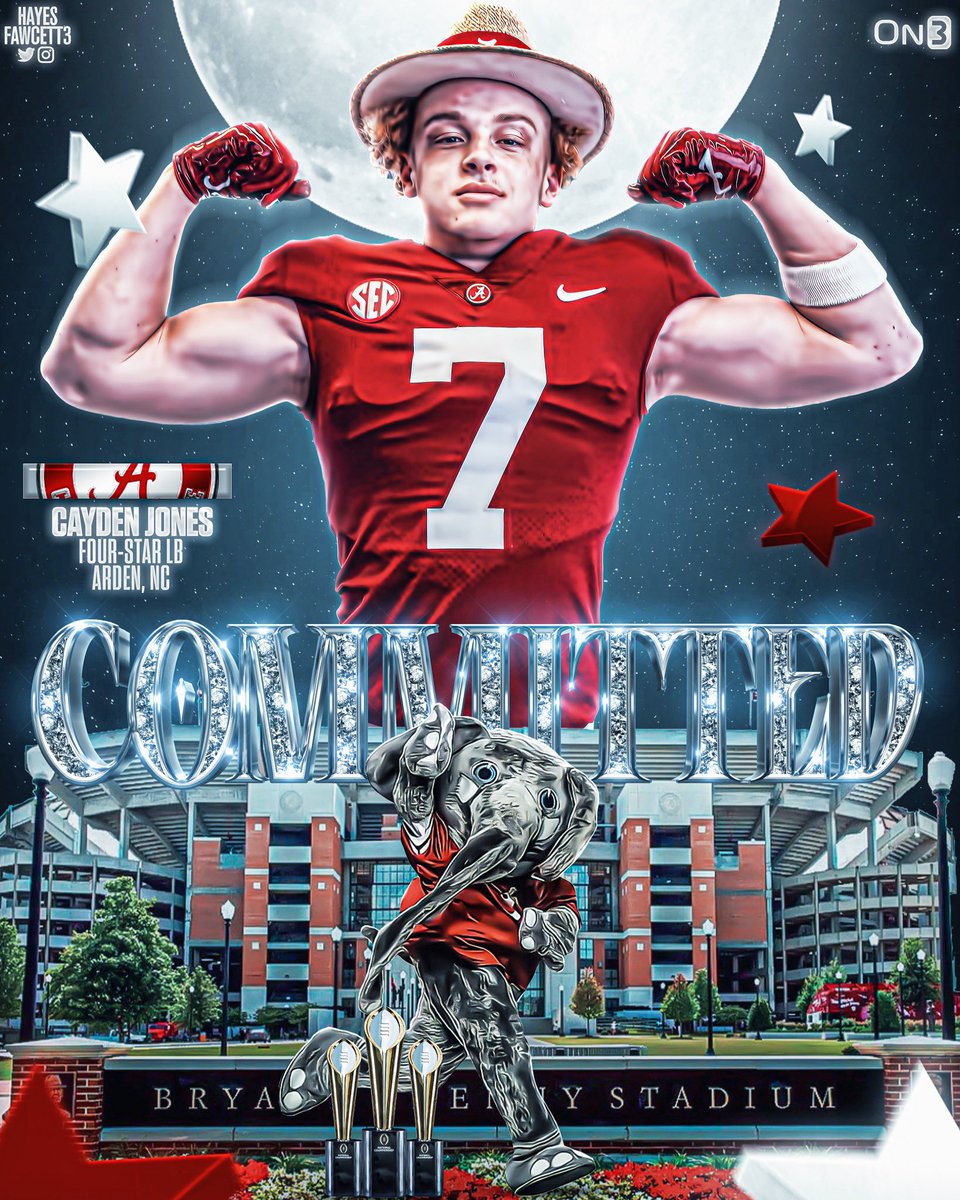 caydenjones_33's tweet photo. 100% COMMITTED…….. ROLL TIDE ROLL. 
@AlabamaFTBL @CoachJoeCox @CoachRobertBala https://t.co/ZUFTANnELa