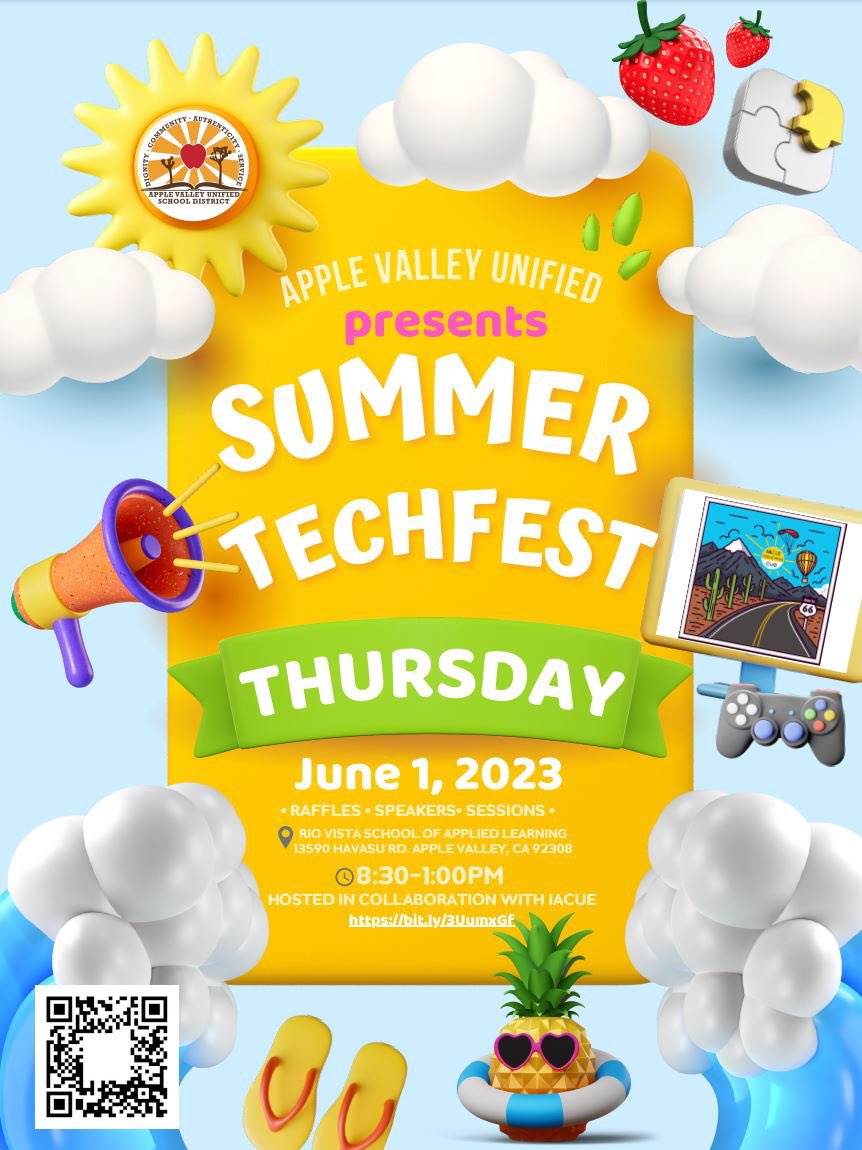 IACUE's tweet photo. We can't wait to see you at the AVUSD Summer Techfest!

Register for these events NOW for an Early Bird discount!

Scan the QR code or click HERE to register to attend or submit a proposal to present at AVUSD's Summer Techfest! https://t.co/NHgoG5uWZy