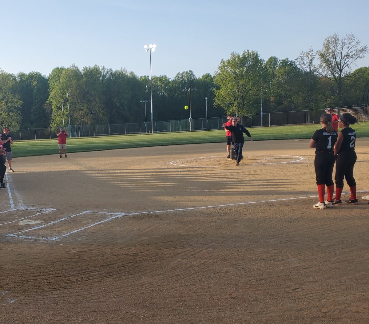 NJ_League's tweet photo. Lawrence Mayor John Ryan's first pitch is a strike for Friday Night Softball. Nice way to wrap up #NJLocalGovt week https://t.co/IW3n6gNQ2g