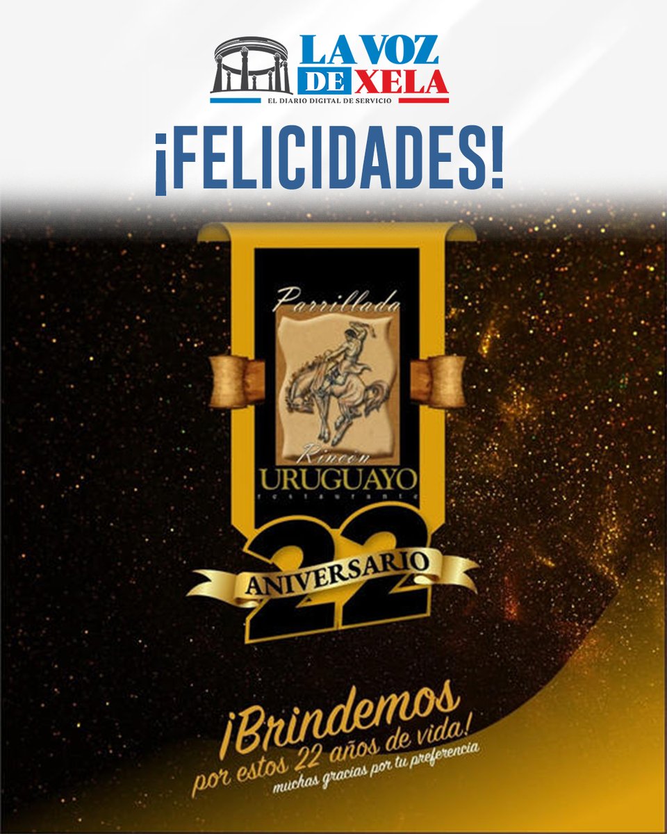 lavozdexela's tweet photo. 🔵 𝗘𝗦𝗧Á 𝗗𝗘 𝗔𝗡𝗜𝗩𝗘𝗥𝗦𝗔𝗥𝗜𝗢 | 🥳 La Voz de Xela felicita al Rincón Uruguayo por estos 22 años de sabor y presencia en la bella ciudad de Xela. 🤩 https://t.co/jJvmZqq6T8