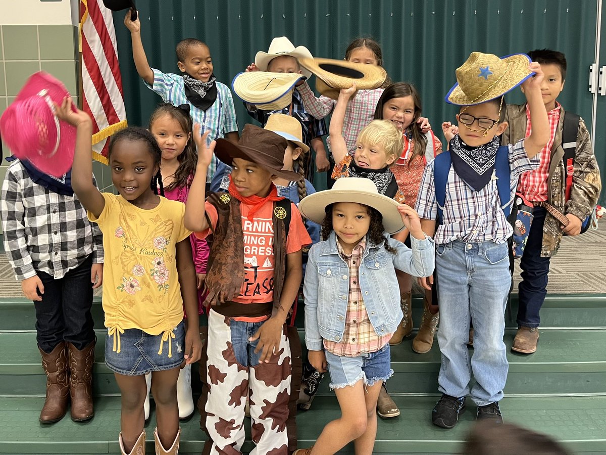 Strange1Kali's tweet photo. Look how cute these @Pearson_Ponies are for western day! Our KG students learned all about Texas and spent today celebrating some of our state’s culture! #bbq #bluebonnets #roping #landmarks #GISD #BeTheLight https://t.co/iuMCHBpg2z