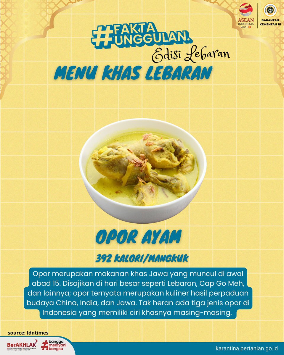 BarantinRI's tweet photo. Deretan Makanan Khas Lebaran, Nomor Lima Bikin Bergoyang!

SobatQ, saat lebaran rasanya kurang lengkap jika berkumpul bersama keluarga tanpa sajian menu lebaran. 

Klean dah makan yang mana aja nih?

#FaktaUnggulan
Karimin #Sapapagi https://t.co/y6IkANwsnK