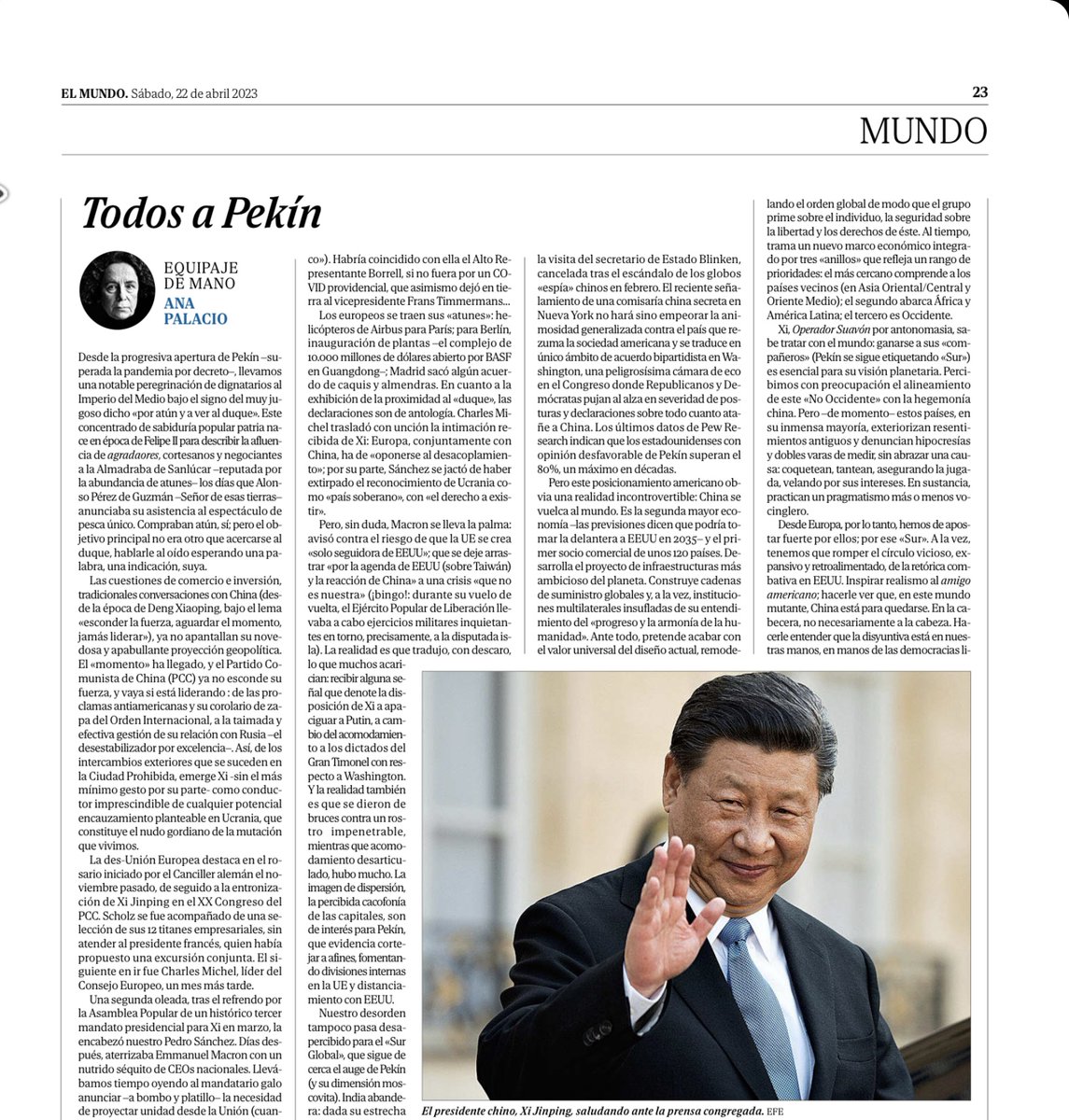 anapalacio's tweet photo. 'Todos a Pekín' @elmundo_orbyt "Percibimos con preocupación el alineamiento de este “No Occidente” con la hegemonía china. De momento. estos países, en su inmensa mayoría, exteriorizan resentimientos antigüos y denuncian hipocresías y dobles varas de medir, sin abrazar una causa" https://t.co/BmsOWfjkPb