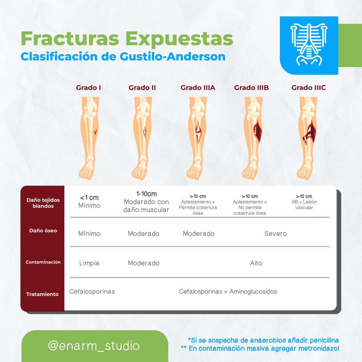 Ya es viernes de #flashcard, en esta ocasión le tocó el turno al tema fracturas expuestas 📚🤓🦴

Referencias: doi.org/10.46721/tejom…

#trauma y #ortopedia #ENARM2023 #medlife #MedStudentTwitter