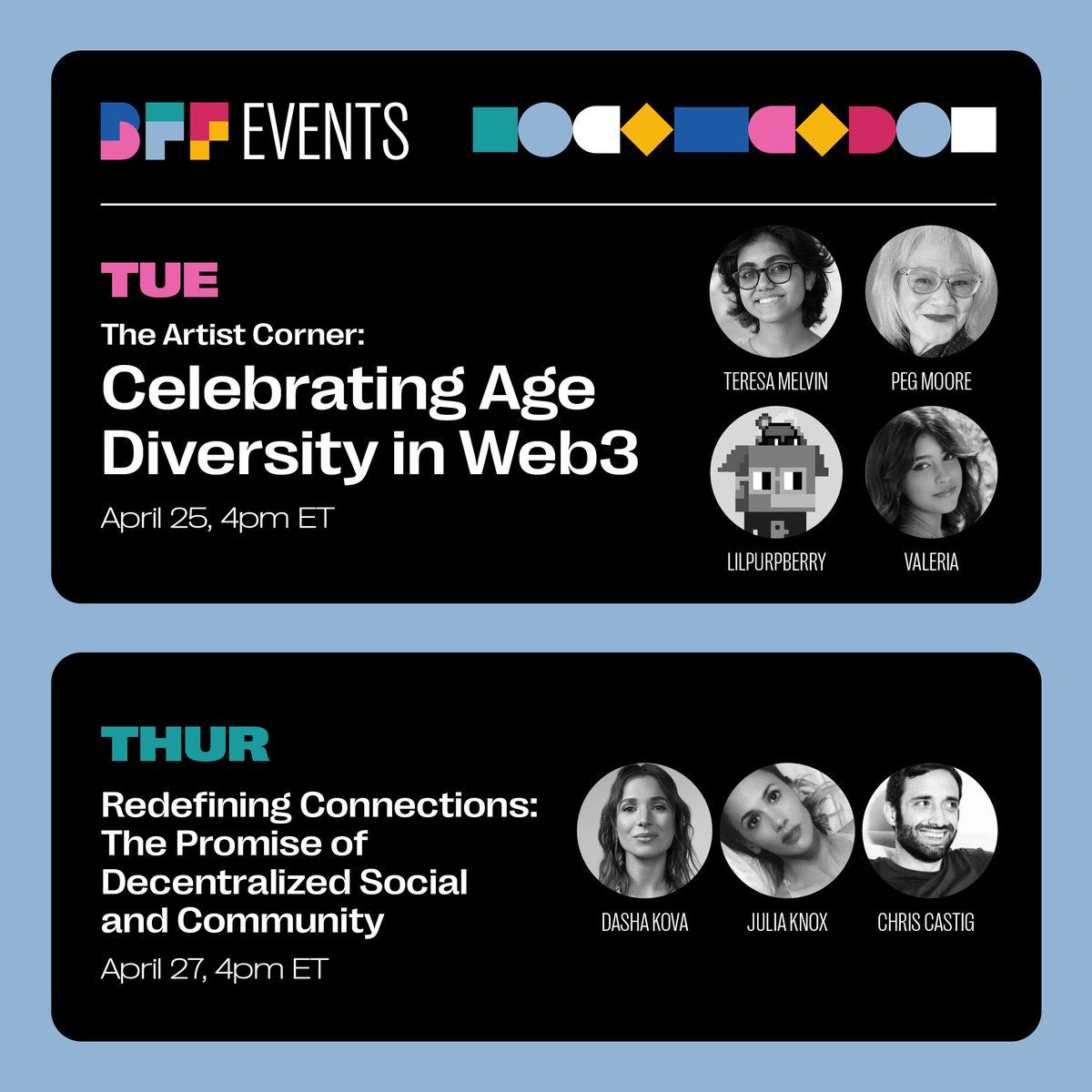 MyBFF's tweet photo. You won't want to miss this week's lineup of amazing speakers!

👩‍🎨 The Artist Corner: Next Gen Artists &amp; Web3
📱 Redefining Connections: The Promise of Decentralized Social and Community

👉 Add to calendar: https://t.co/52AQl92ICO https://t.co/sRsdlmM3ef