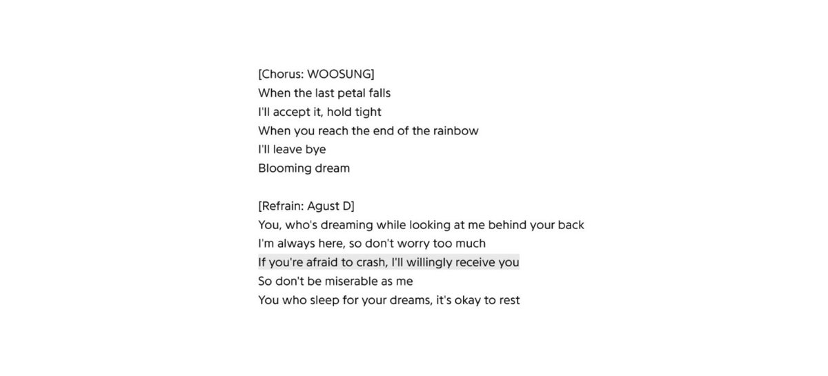 hyalinos's tweet photo. fallen blossom (落花), epik high // so far away, agust d ft. suran // lost one (開花), epik high ft. kim jongwan of nell // snooze, agust d ft. ryuichi sakamoto &amp; woosung of the rose

creds to epikhightrans &amp; doolset bangtan for lyrics https://t.co/mlJJXIHf0C