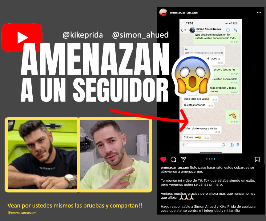 Car_rac23's tweet photo. Kike Prida y Simon Ahued estafaron a un seguidor que participó en uno de sus concursos y al sentir la presión de la gente lo amenazan 🚨⚠️ 

#Amenaza  #Kikeprida #Simonahued #Estafa  #Puebla #youtuber #noticias 

@eduardorivera01 @SergioSalomonC @Pueblaonline https://t.co/UXwj0eAM2t