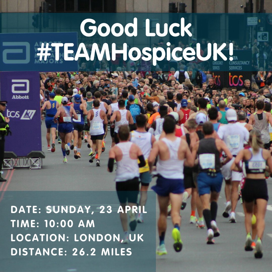 hospiceuk's tweet photo. Best of luck to #TeamHospiceUK taking part in the TCS @LondonMarathon today, you’re all amazing!🌻💛

Please share your photos and videos using #LondonMarathon and tag @HospiceUK so we can celebrate you! 

#HospiceHeroes #HospiceRunners #TCSLondonMarathon https://t.co/aWQ23nnGtM