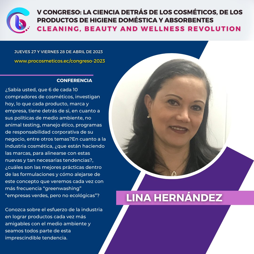 procosmeticosec's tweet photo. #CongresoProcos2023 “La ciencia detrás de los cosméticos, productos de higiene doméstica y absorbentes”
CLEANING, BEAUTY and WELLNESS REVOLUTION
Lina Hernández #SEPIC división fragancias.
"La nueva cosmética, amigable con el Medio Ambiente."
➡️https://t.co/aJ6U0biqWz https://t.co/UKND5JLUnk