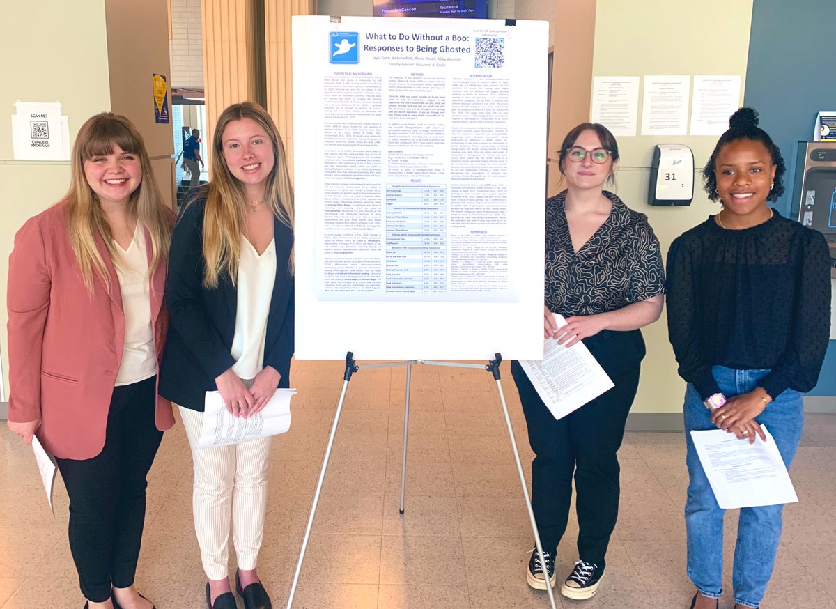 macoyle2's tweet image. So proud of my undergraduate research assistants who presented preliminary results on our thematic analysis of how people respond to ghosting experiences at @WidenerUniv’s Student Project Day.