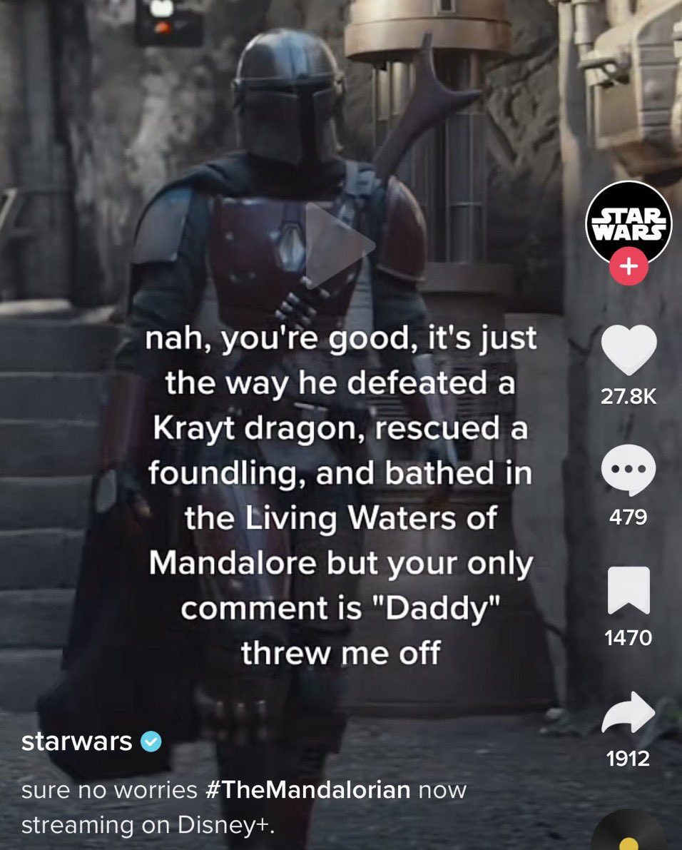 Mando3Updates's tweet photo. The official Star Wars tick tock account calls out fans for calling din djarin ‘daddy’.
#TheMandalorian #starwars #dindjarin #grogu #pedopascal https://t.co/z34KKuLqwa