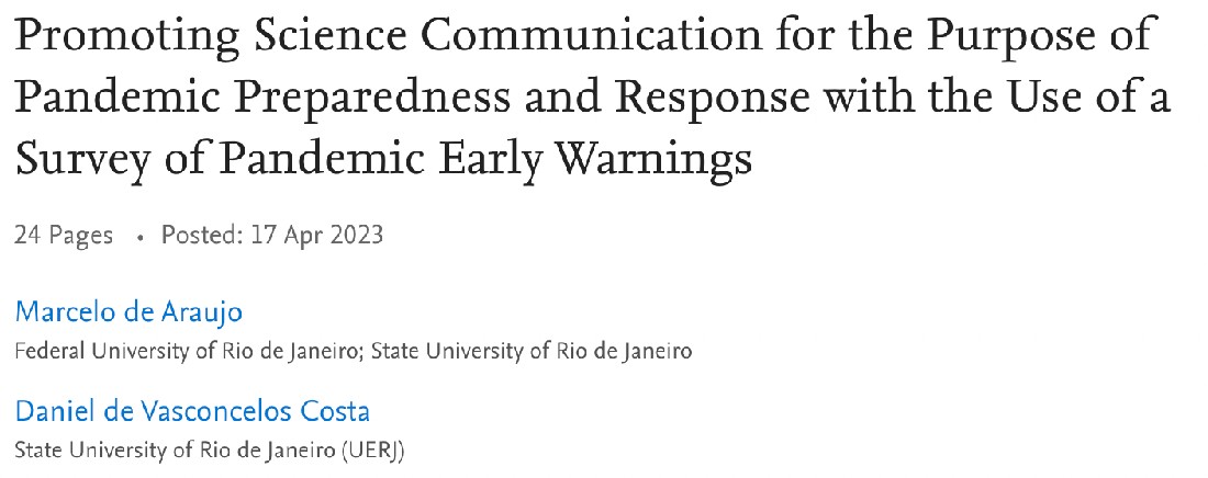 AGU_SciComm's tweet photo. Promoting Science Communication for the Purpose of Pandemic Preparedness and Response with the Use of a Survey of Pandemic Early Warnings https://t.co/Cq7KcaxN2B #SciComm #SciPol #SciSharSci https://t.co/DpaL47nQaA