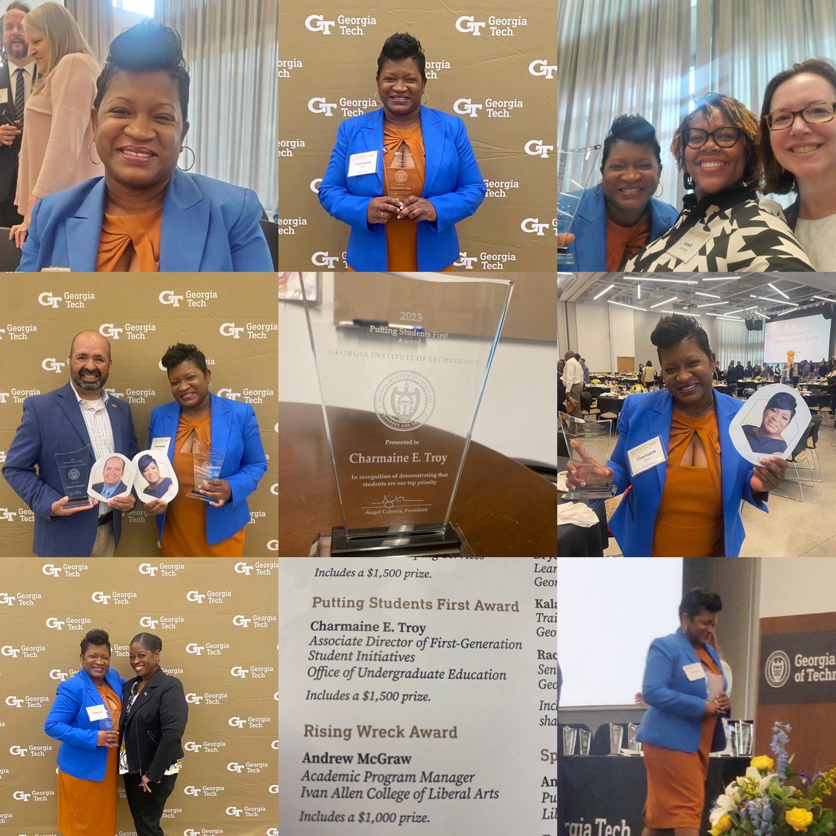 DrCharmaineTroy's tweet image. It was such an honor to receive Georgia Tech’s 2023 Putting Students First Award today!! 🐝💛🤍 Thank you again to those who nominated me and voted for me. Thank you to my friend @DrKarenJackson &amp;amp; @GTOUE team for coming out to celebrate my work! #iamfirstgen