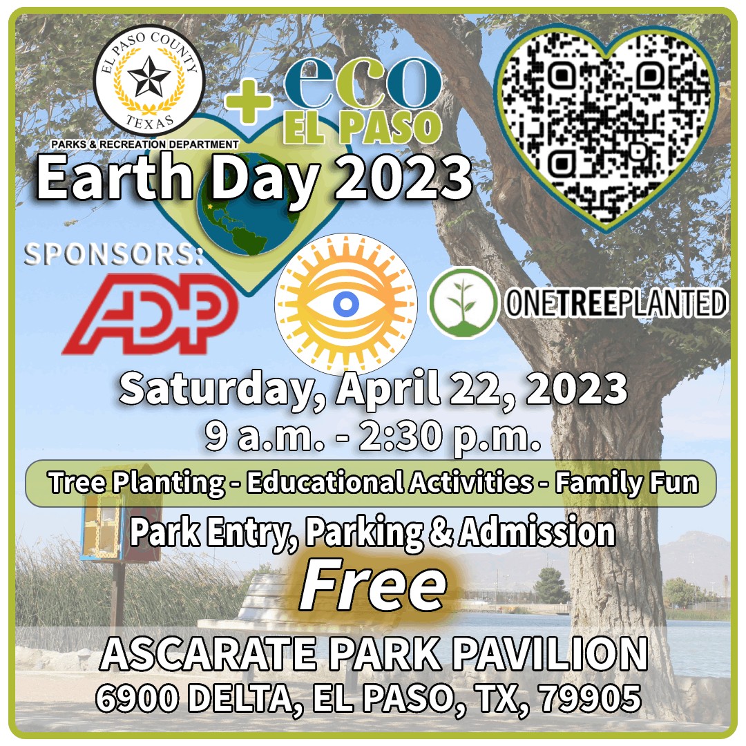 ⭐️We look forward to seeing everyone TOMORROW for @Eco_ElPaso's #EarthDay2023 event - #AscaratePark - Saturday, April 22nd from 9am to 2:30pm.

🌳 The event is FREE to the public and has FREE parking!

See you soon El Paso!

ecoelpaso.org/events/p/Earth…

info@ecoelpaso.org

#EarthDay